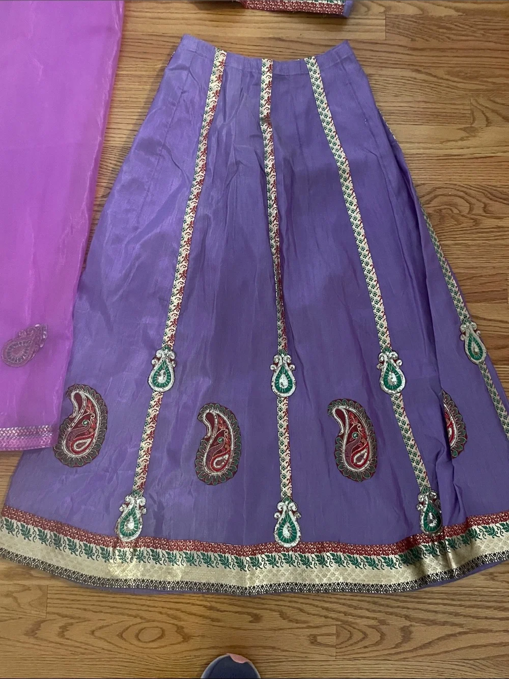 Purple Embroidered Women's Skirt Set with Pink Dupatta